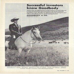 1967 Goodbody & Co Successful Investors Know Man On Horse Vtg Print Ad/Poster